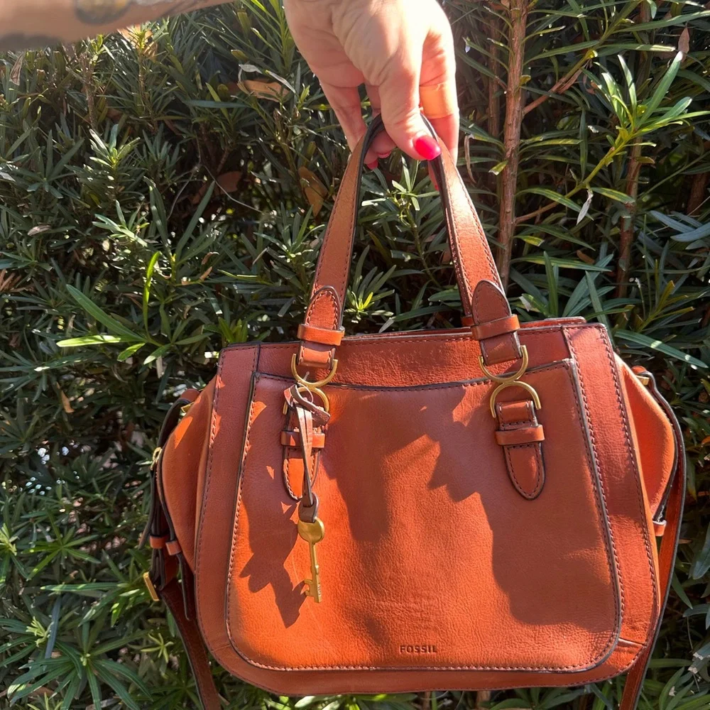 Fossil Brand Classic Women's Leather Satchel/Crossbody  Handbag - Rust Brown - Picture 4 of 7